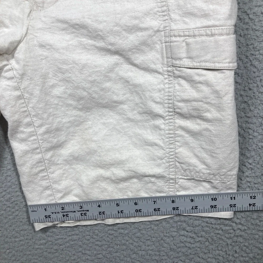 Cubavera Cargo Shorts Men 32 Beige Linen Cotton Blend Pineapple Logo 9 in Inseam